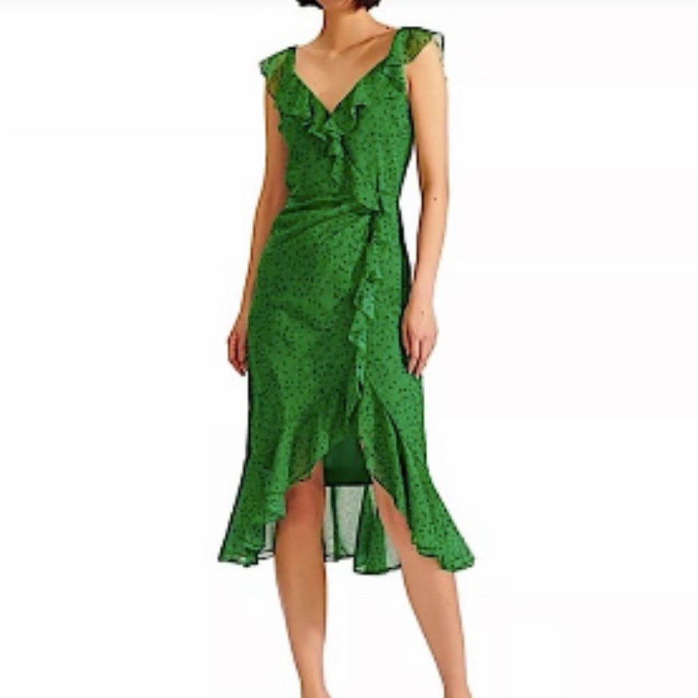 Veronica Beard 100% silk amal Emerald Green Floral Ruffle Wrap Dress size 2